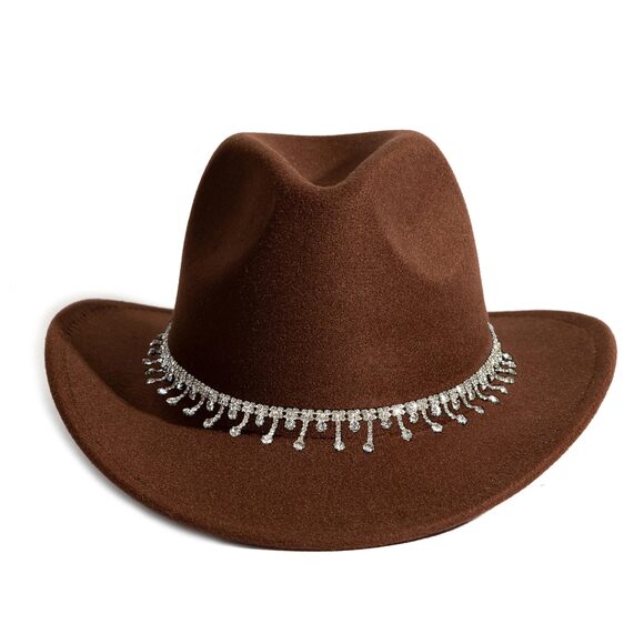 6883 Rhinestone Cowgirl Cowboy Hat Shiny Wide Brim For Party main image 4